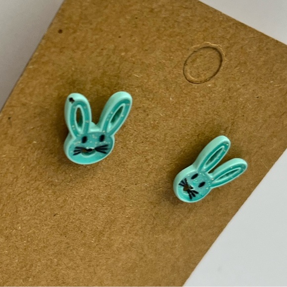 Teal rabbit stud earrings - Picture 3 of 3